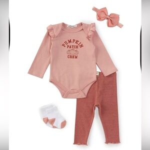 New! Pumpkin Patch Crew Baby 4 piece  Outfit Set - Pink